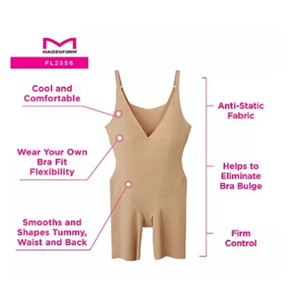 Maidenform Shaper Shapewear Small Open Bust Wear Your Own Bra Thigh Skimmer - Picture 2 of 12